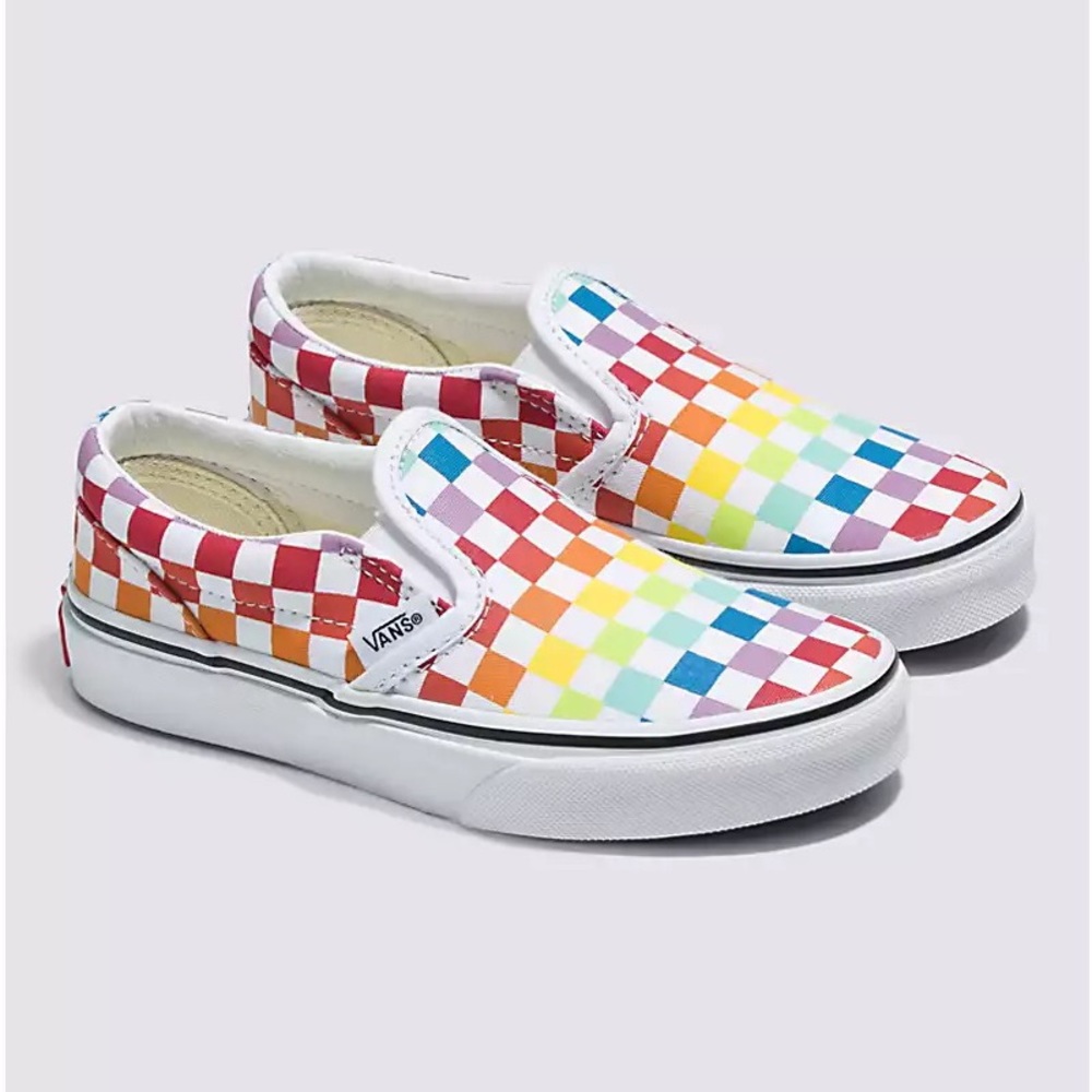 Vans Rainbow Checkered Slip On Shoes Size 4 Kids/ 5.5 Womens